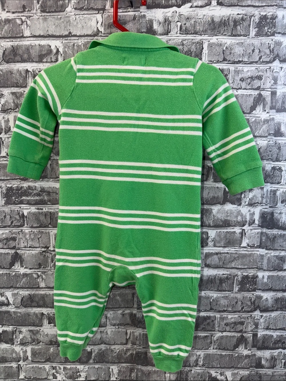 Ralph Lauren Green and White Striped Polo One-Piece romper